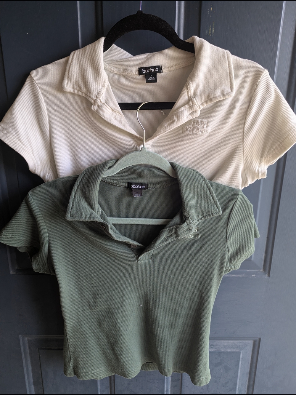 boohoo Short Sleeve Polo Tops in Olive Green and Cream